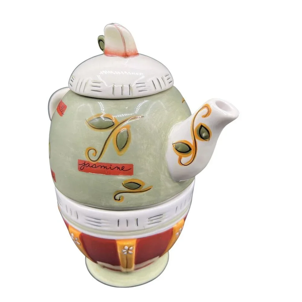 Collectible Tea For One Set Teapot Teacup Stackable Joie de Vivre pattern by MSC